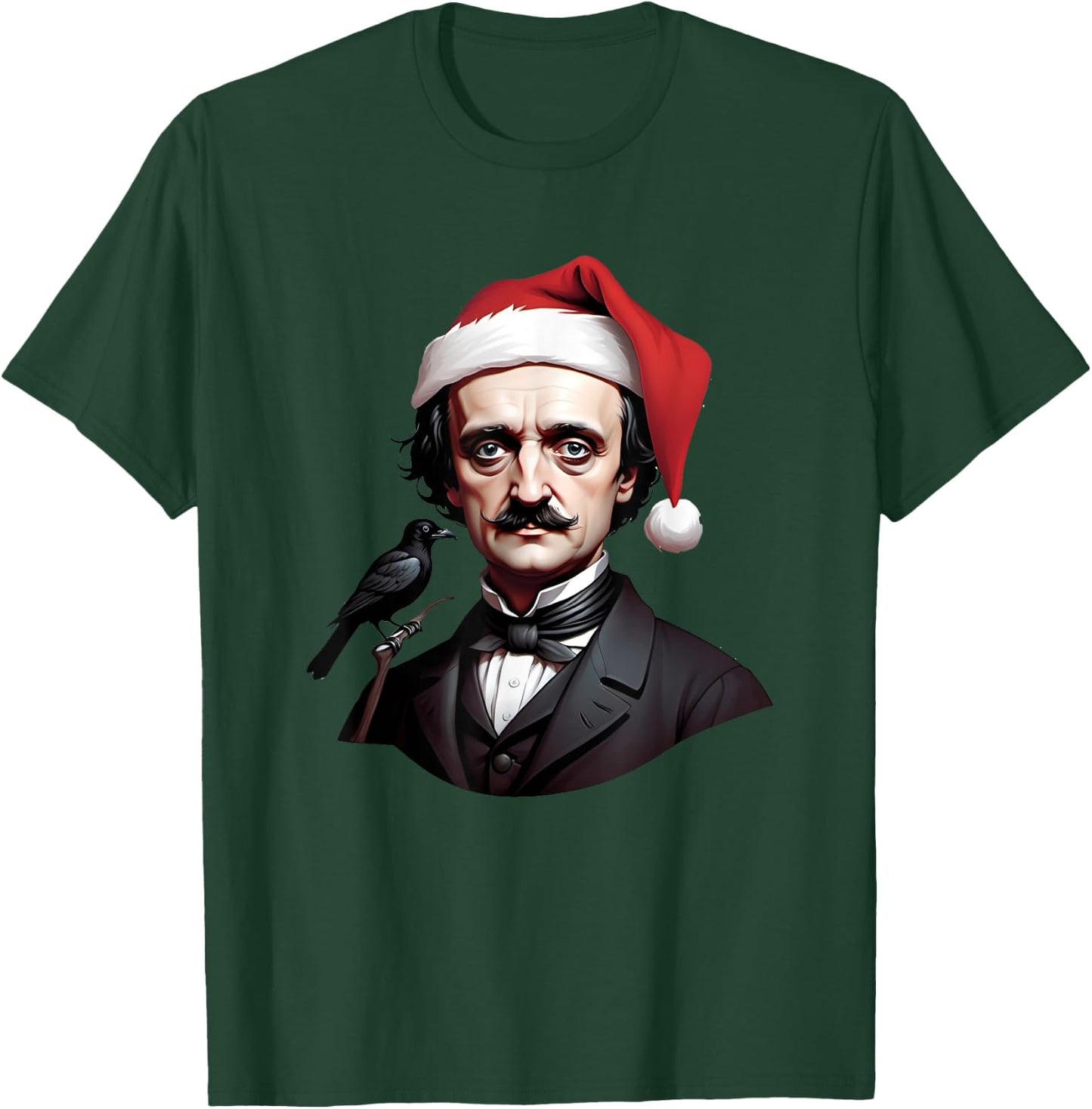 Edgar Allen Poe With a Santa Claus Hat on Christmas T-Shirt - T-Shirt | Forest