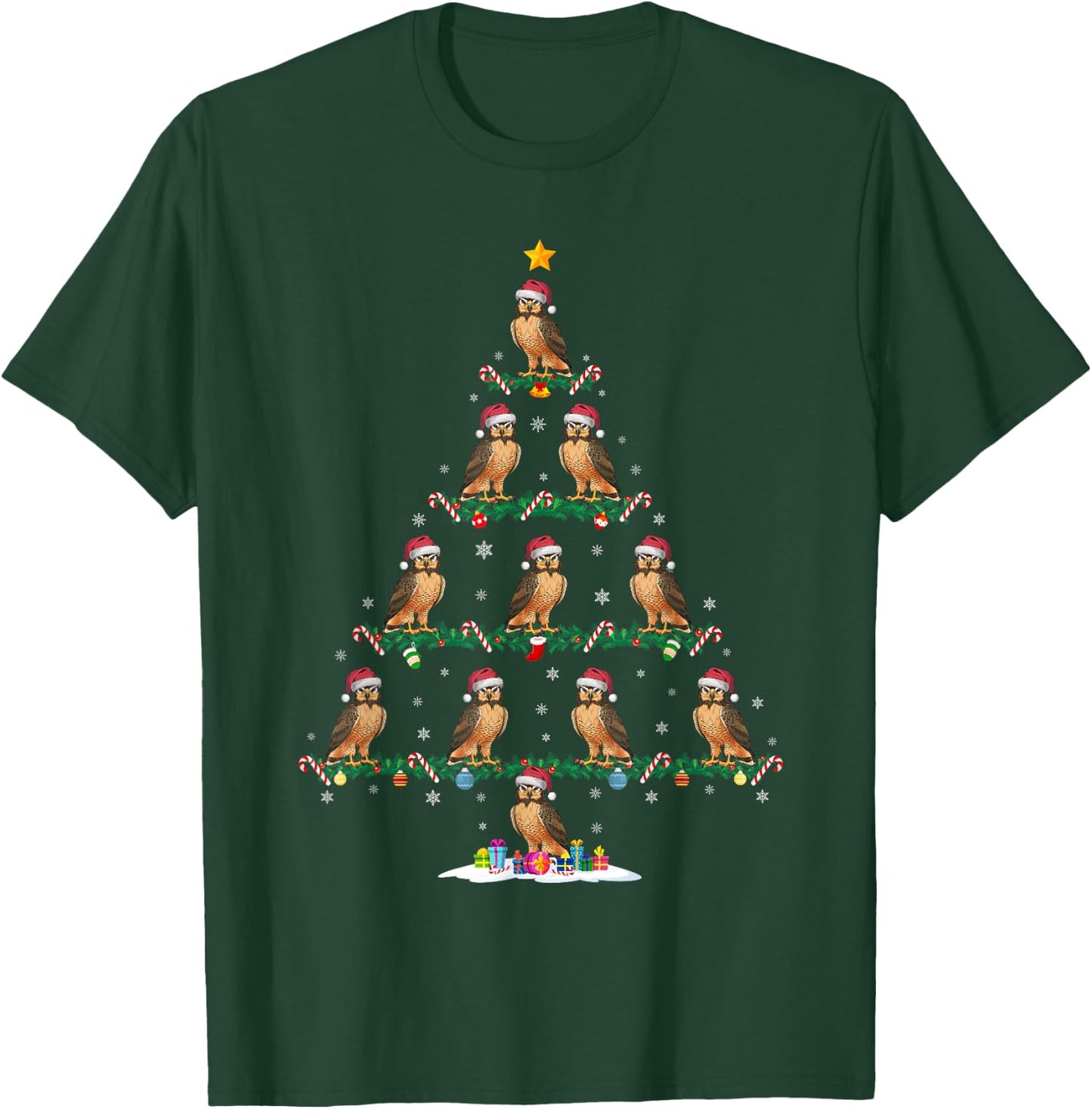 Hawk Christmas Tree Pajama Men Women Kids Ugly Xmas T-Shirt - T-Shirt | Forest