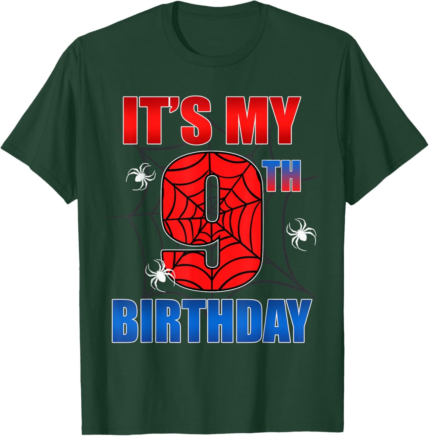 Spider Web 9 Years Old It's My 9th Birthday Boy Party T-Shirt - T-Shirt | Forest