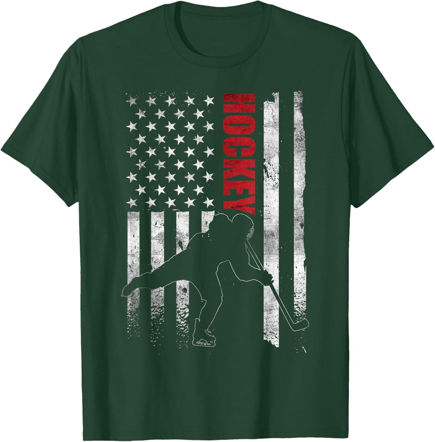 Vintage Ice Hockey American Flag Ice Hockey Player 4th July T-Shirt - T-Shirt | Forest