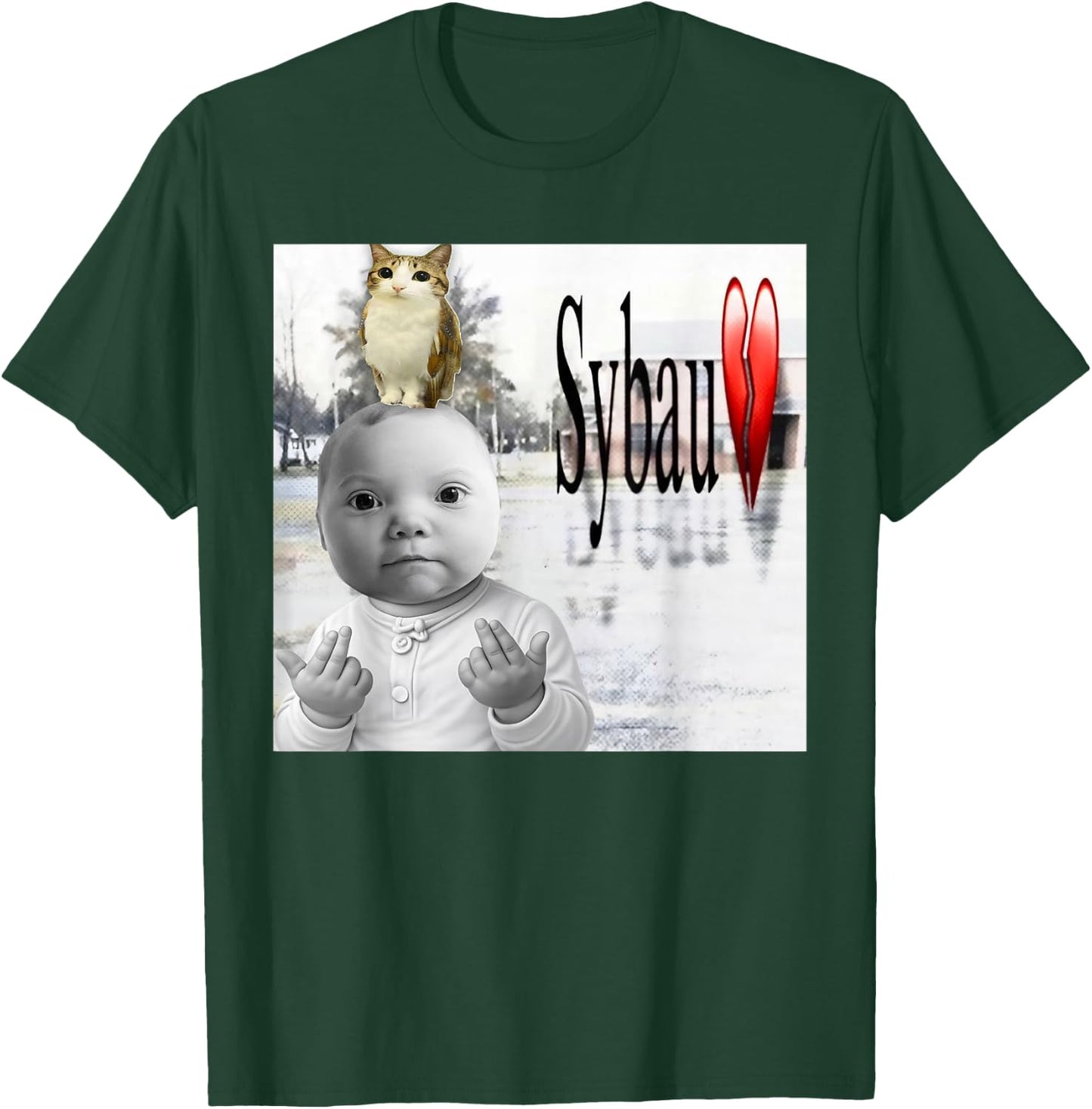Funny Niche Ai Baby and Meowl SYBAU Tuff Brainrot Meme T-Shirt - T-Shirt | Forest