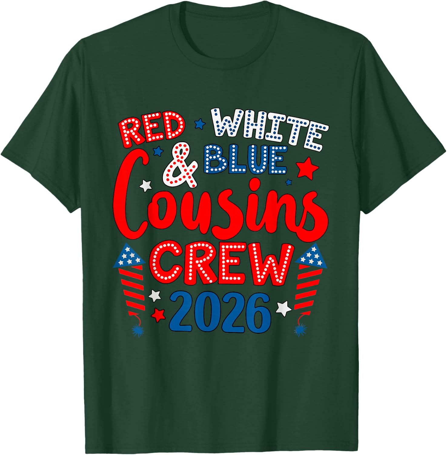 Cute Family 4th of July Red White and Blue Cousins Crew 2026 T-Shirt - T-Shirt | Forest