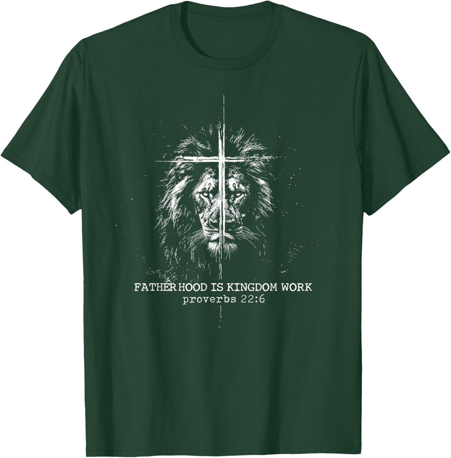 Fatherhood is Kingdom Work Retro Faith Based Lion Cross T-Shirt - T-Shirt | Forest