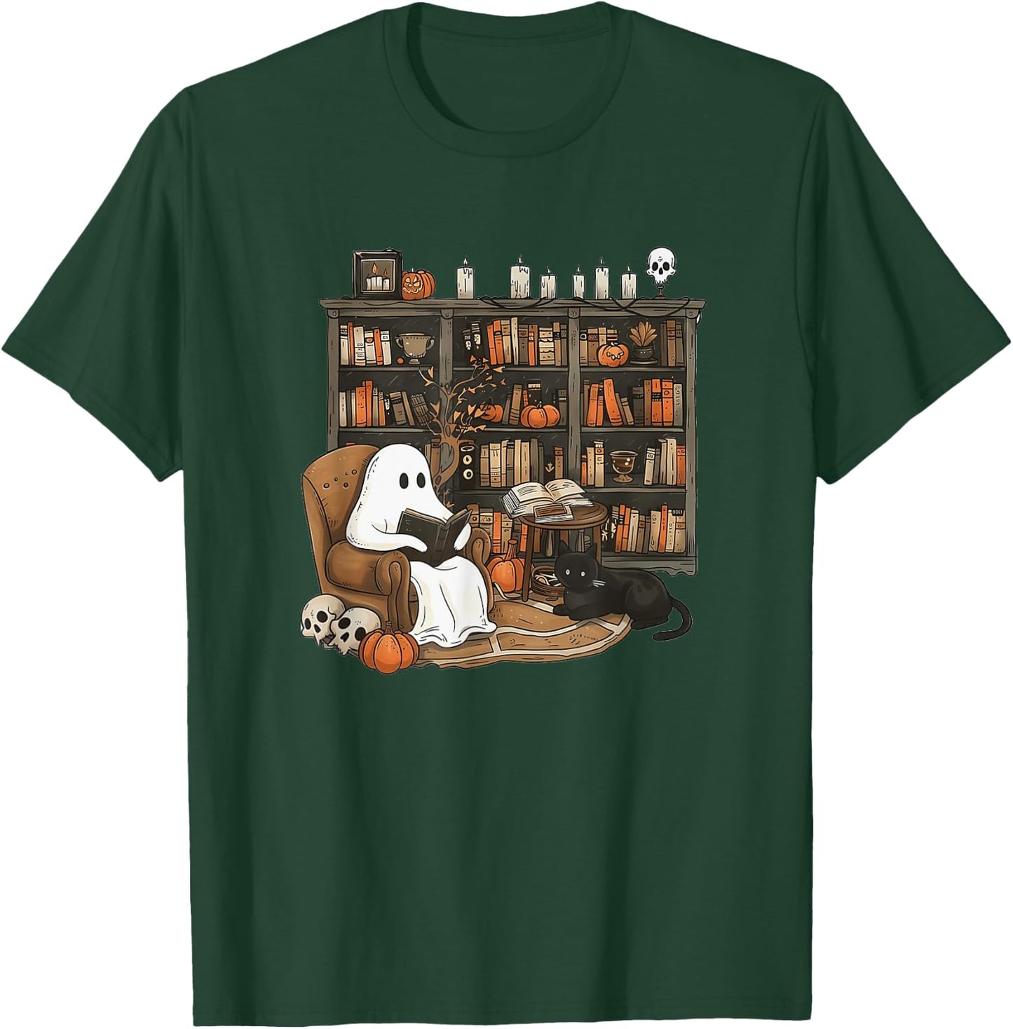 Retro Ghost Reading Books, Librarian Ghost Halloween T-Shirt - T-Shirt | Forest