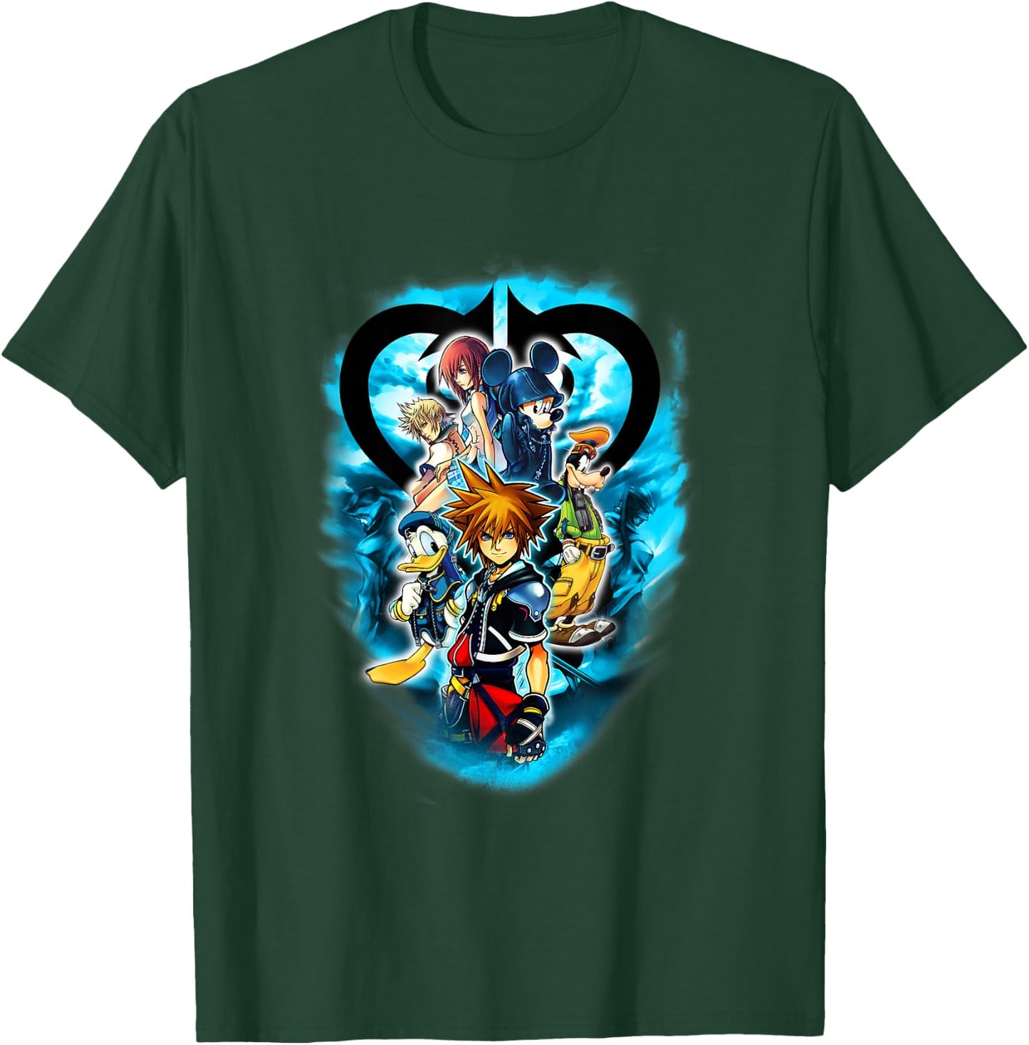 Disney Kingdom Hearts Main Characters Blue Flame Group Shot T-Shirt - T-Shirt | Forest