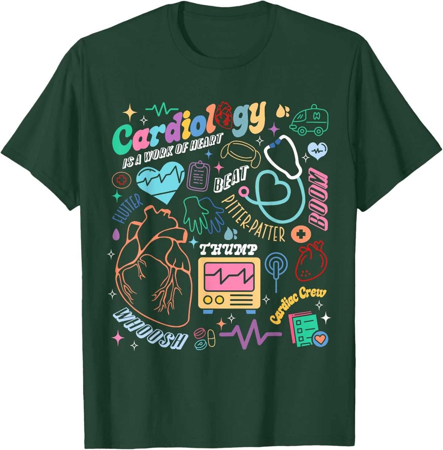 CVICU Cardiac Nurse Retro Anatomy Cardiology Human Heart RN T-Shirt - T-Shirt | Forest