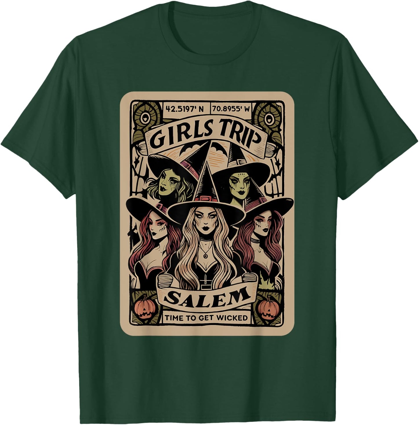 Girls Trip to Salem Time To Get Wicked Tarot Card Halloween T-Shirt - T-Shirt | Forest