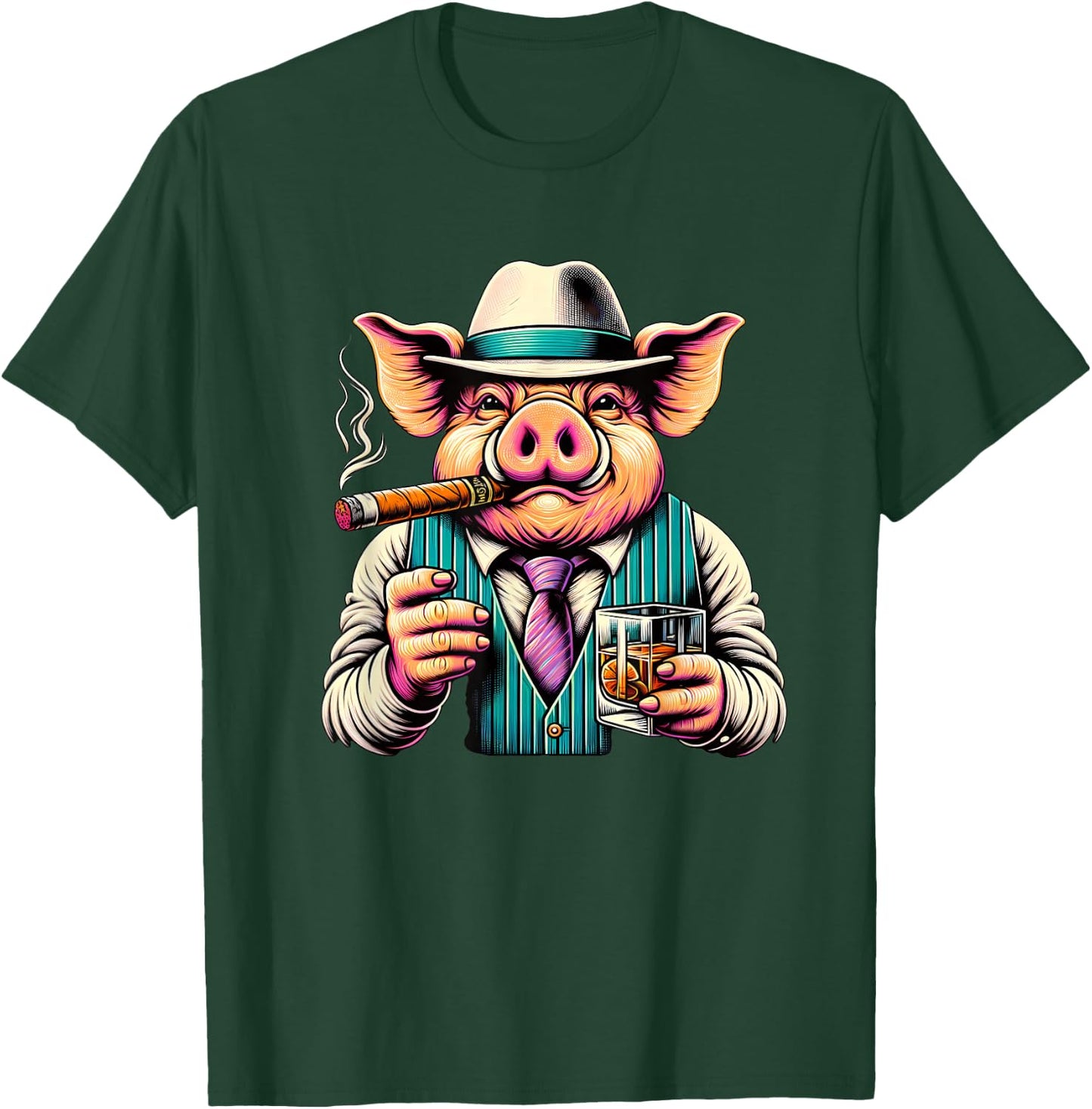 Pig Cigar And Whiskey T-Shirt - T-Shirt | Forest