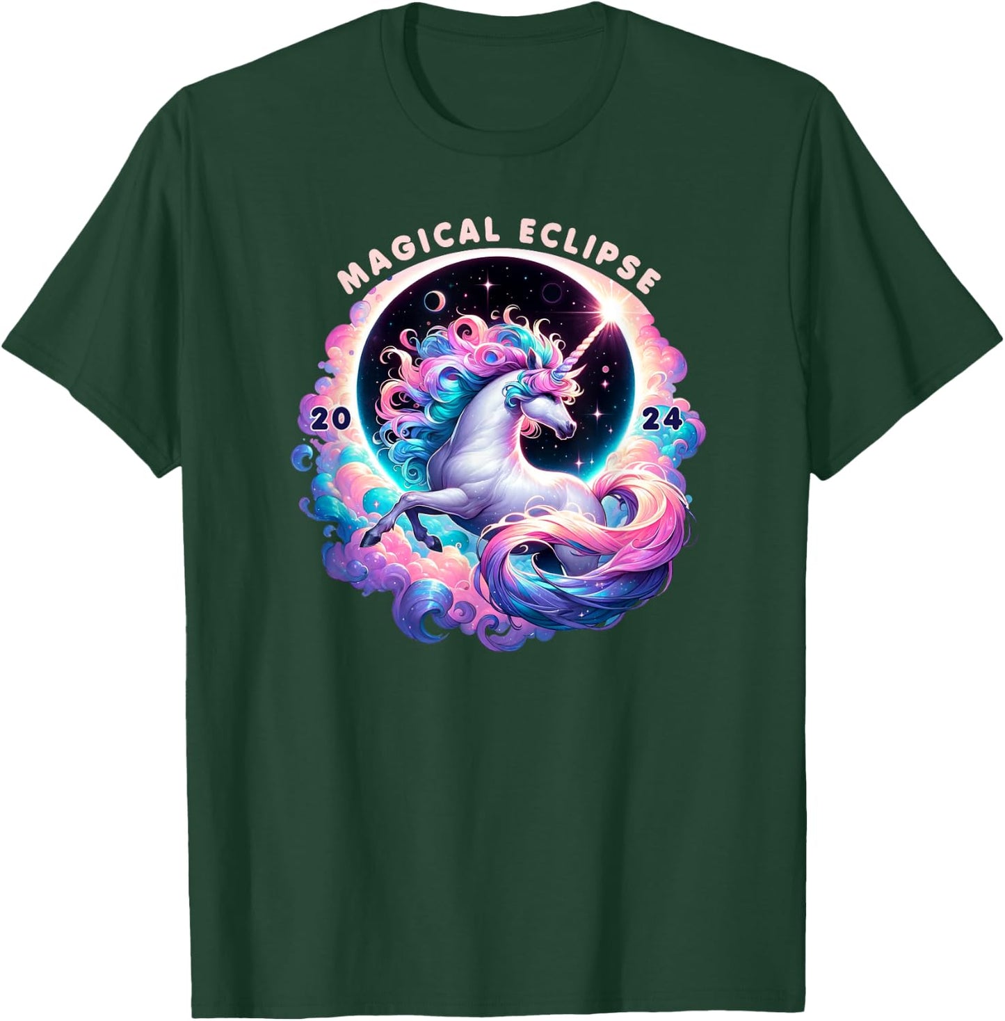 2024 Total Solar Eclipse Totality Unicorn Magical Eclipse T-Shirt - T-Shirt | Forest