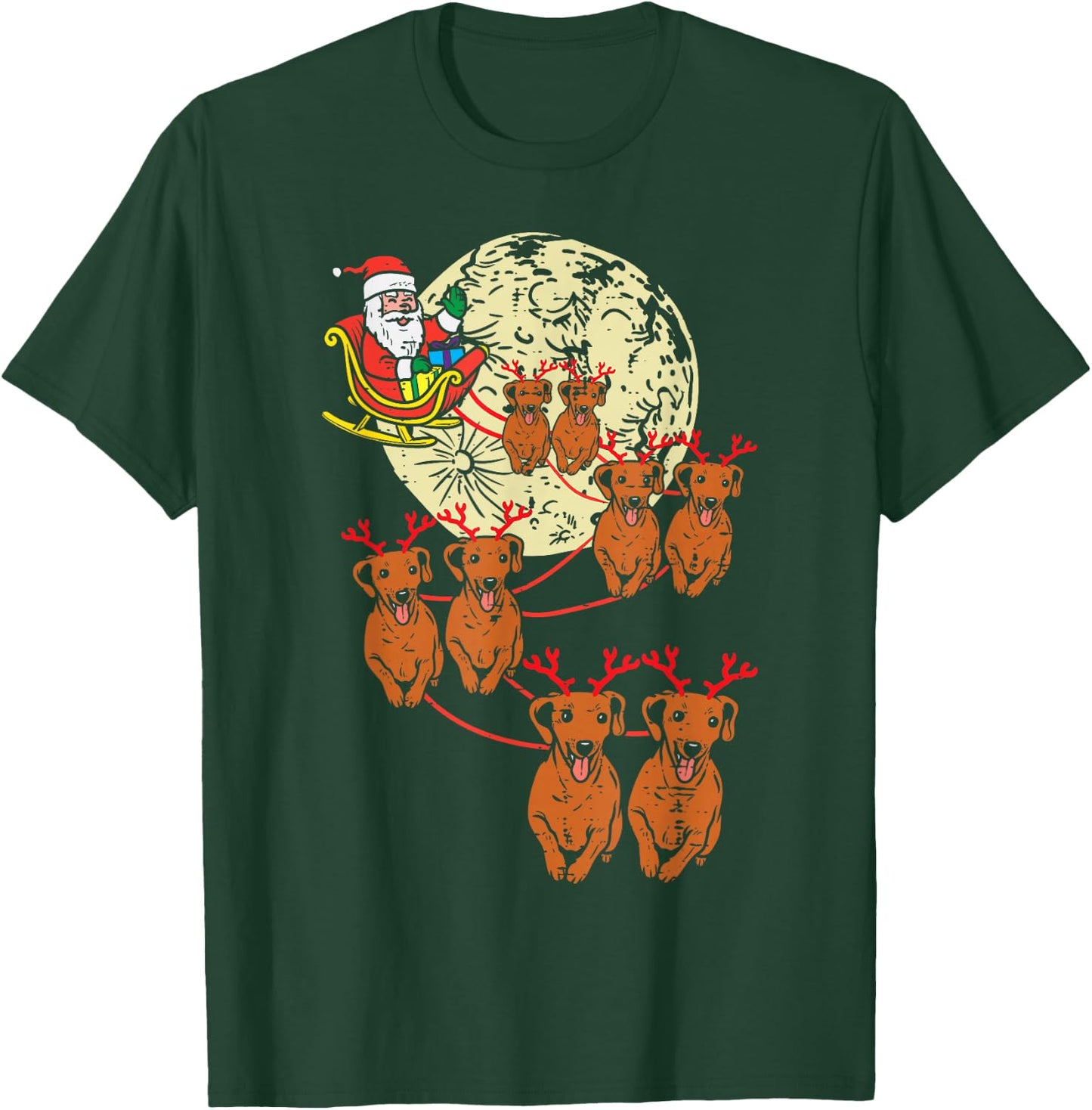 Reindeer Dachshund Santa Christmas Pet Weiner Dog Xmas PJ T-Shirt - T-Shirt | Forest