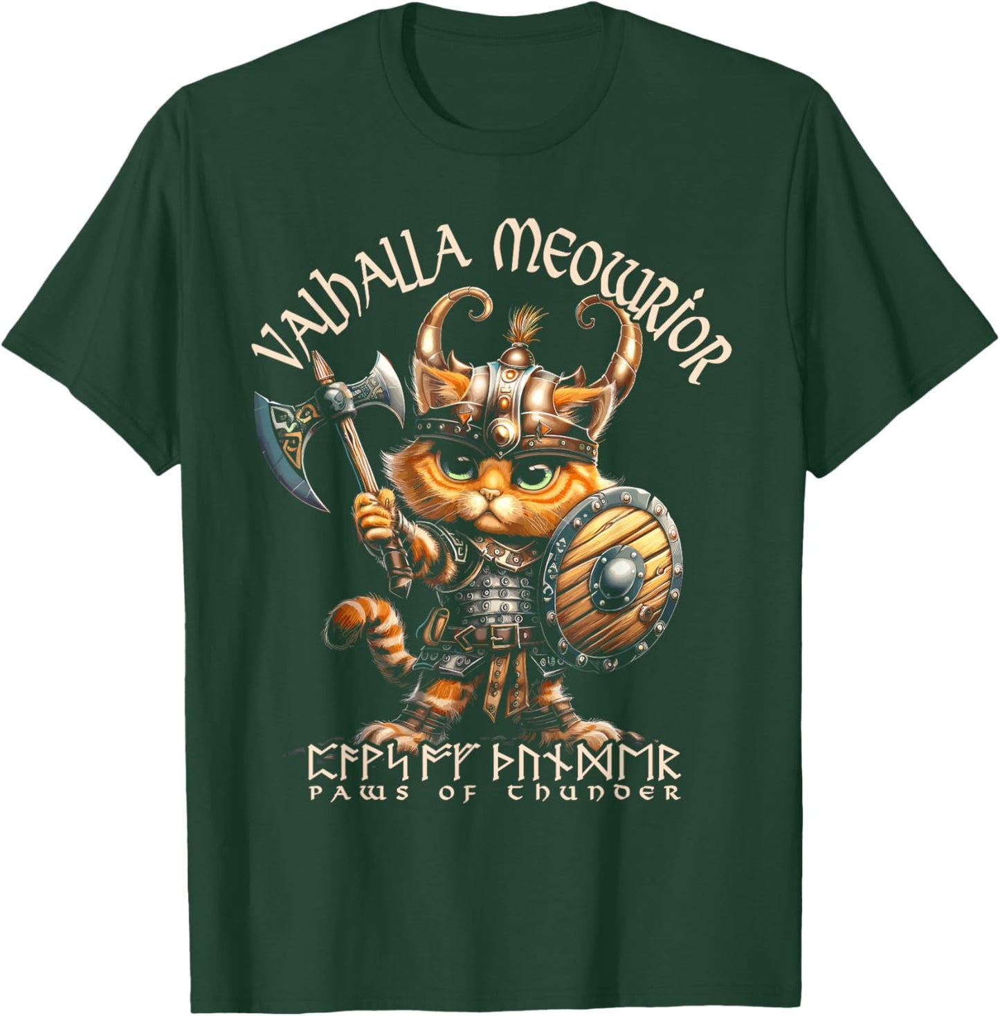Nordic Norse Valhalla Viking Cat Warrior Men Kids T-Shirt - T-Shirt | Forest