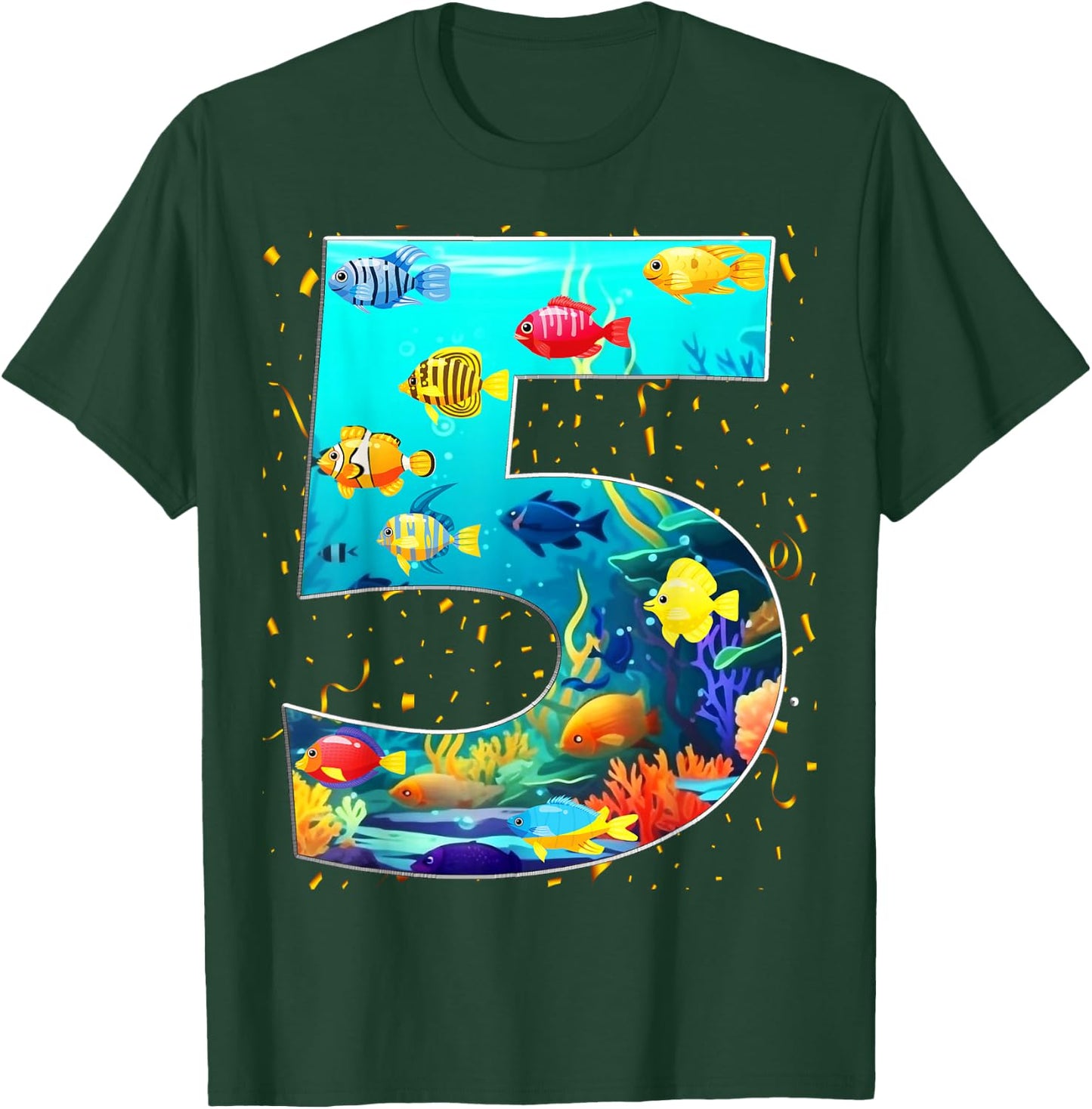 5th Birthday Party 5 Year Old Sea Fish Aquarium Birthday Boy T-Shirt - T-Shirt | Forest