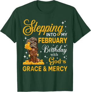 Stepping Into My February Birthday Religious Bday Afro Woman T-Shirt - T-Shirt | Forest