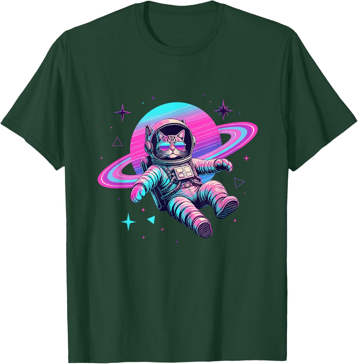 Galaxy Space Cat Astronaut with Planet Rings T-Shirt - T-Shirt | Forest