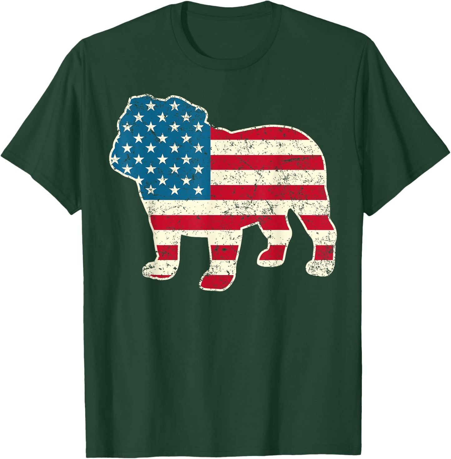 English Bulldog 4th of July Men Women Dog American Flag USA T-Shirt - T-Shirt | Forest