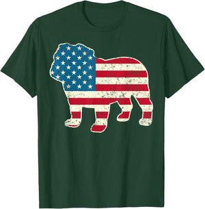 English Bulldog 4th of July Men Women Dog American Flag USA T-Shirt - T-Shirt | Forest