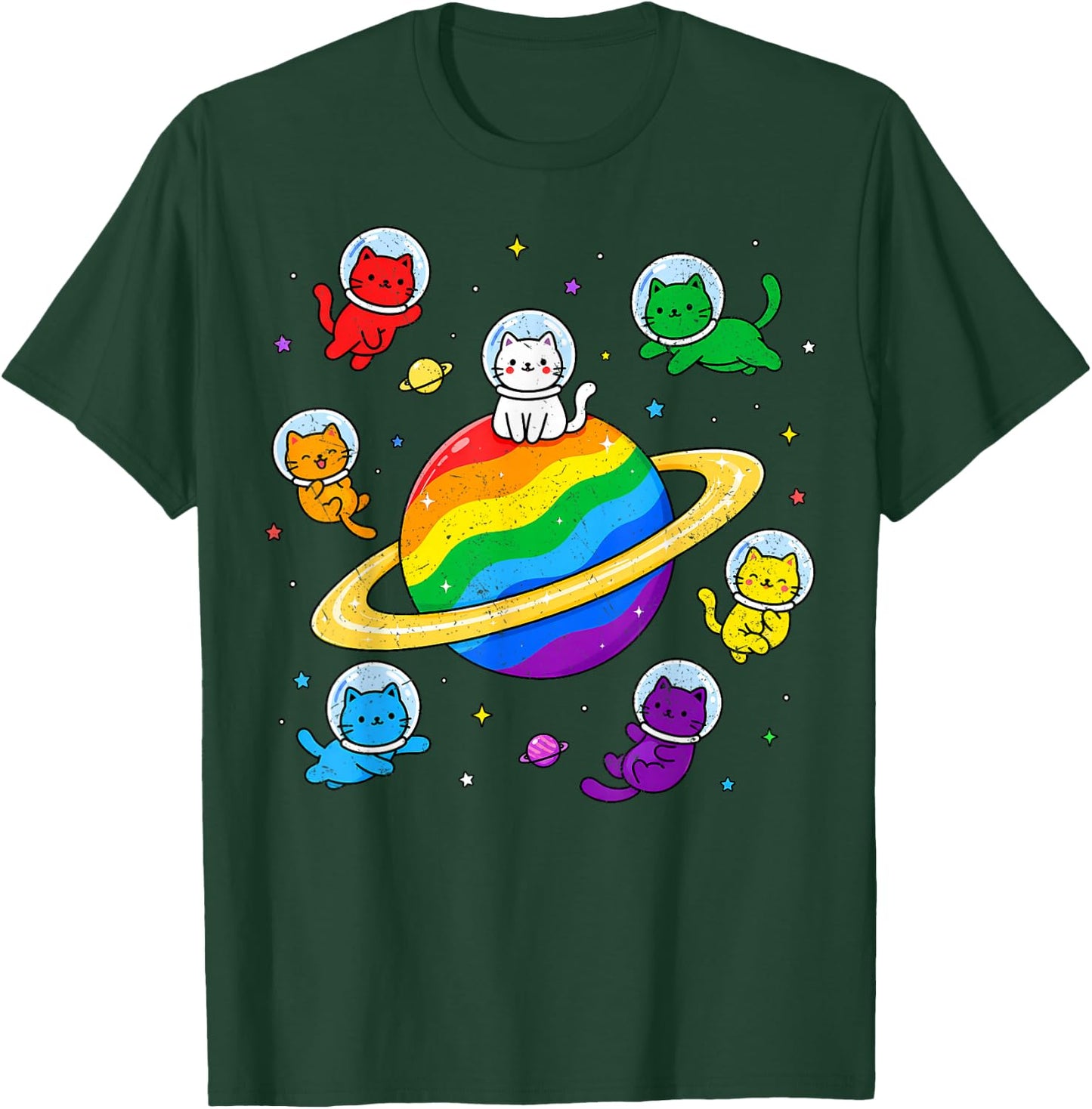 Cute Kawaii Cats Rainbow Space Cat LGBTQ Flag Gay Pride Ally T-Shirt - T-Shirt | Forest