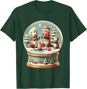 Christmas Otter Snow Globe Scene Family Holiday Xmas T-Shirt - T-Shirt | Forest