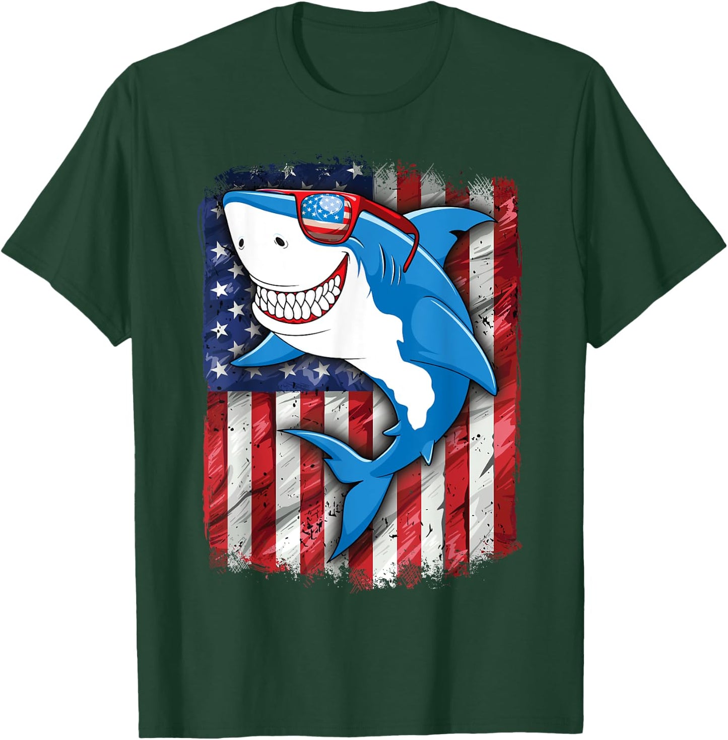 Shark 4th of July Shirt Boys Men Jawsome American Flag T-Shirt - T-Shirt | Forest
