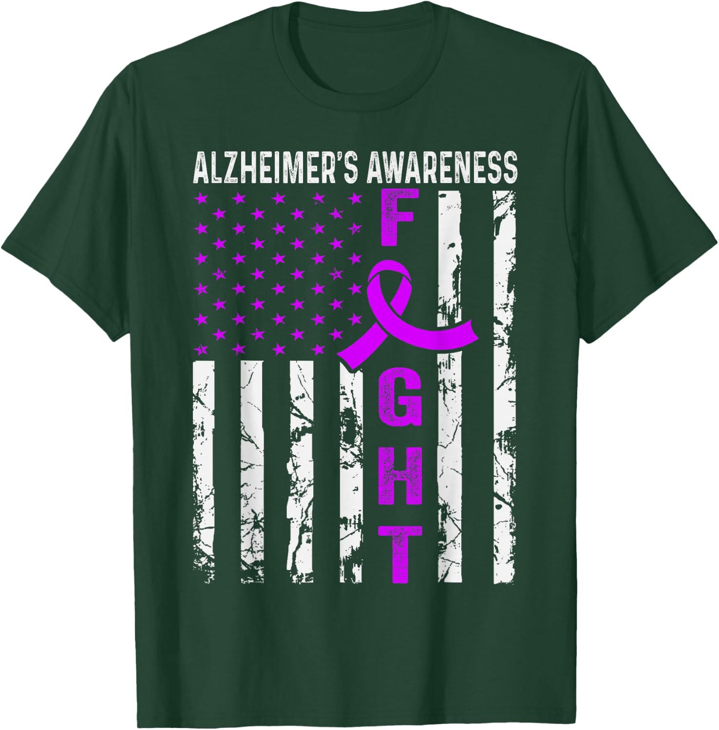USA Flag Alzheimer's Awareness Month Purple Ribbon T-Shirt - T-Shirt | Forest