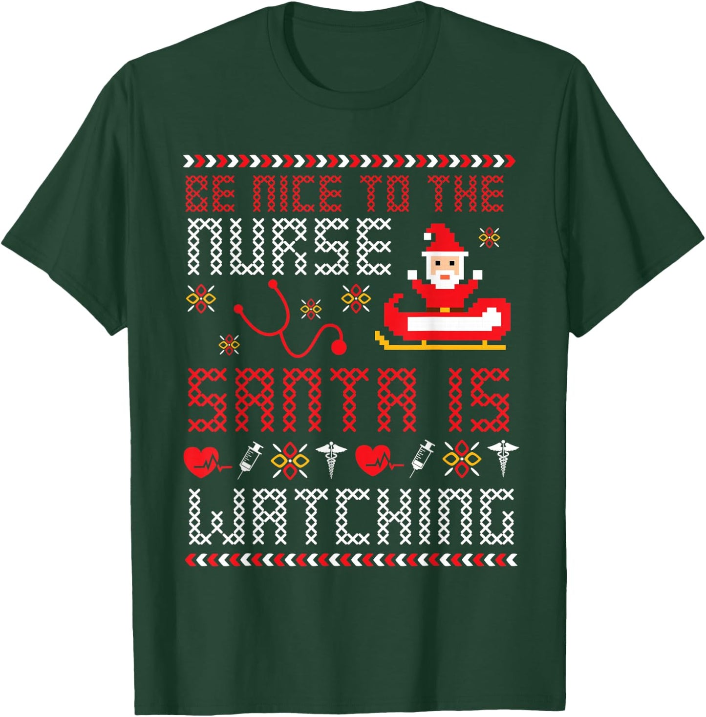 Christmas Santa Nurse Ugly Christmas Sweater T-Shirt - T-Shirt | Forest