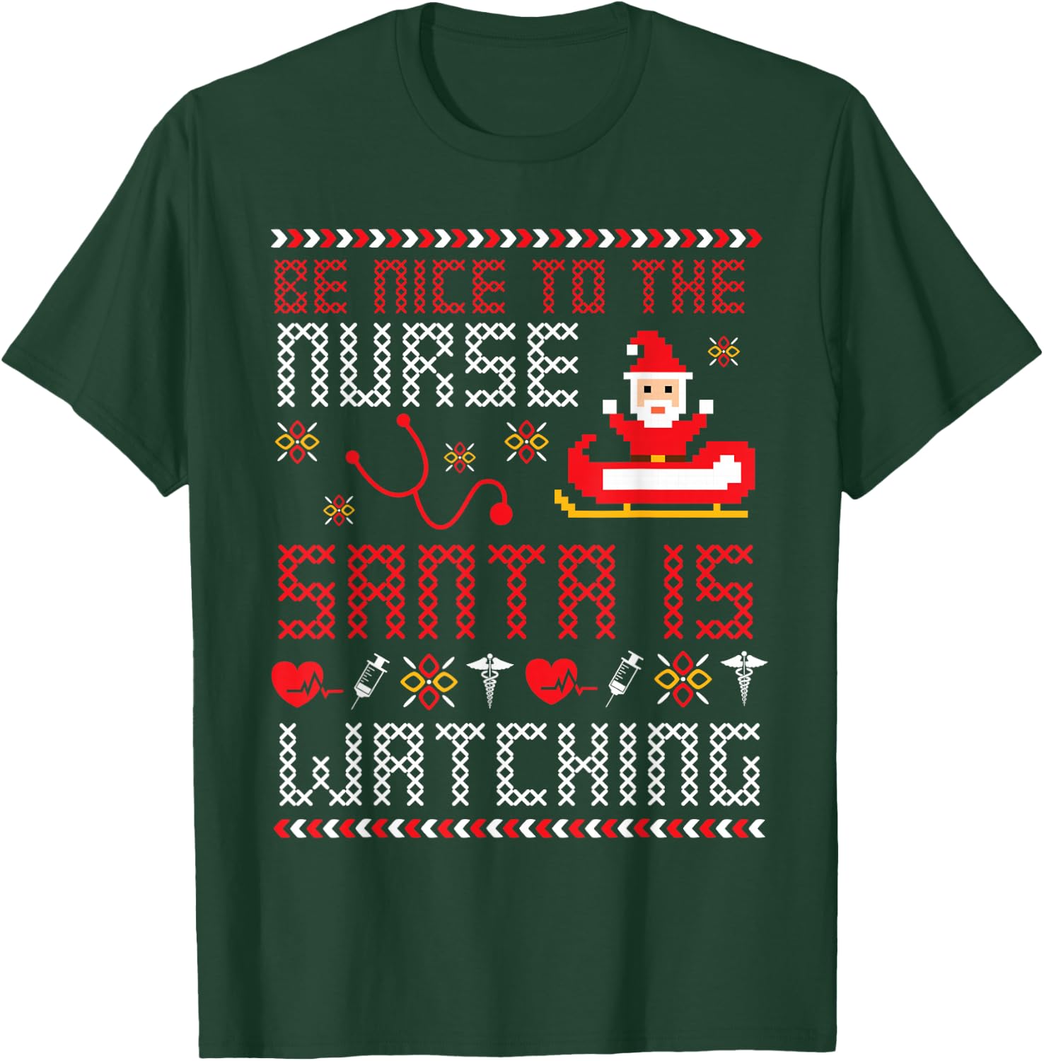 Christmas Santa Nurse Ugly Christmas Sweater T-Shirt - T-Shirt | Forest