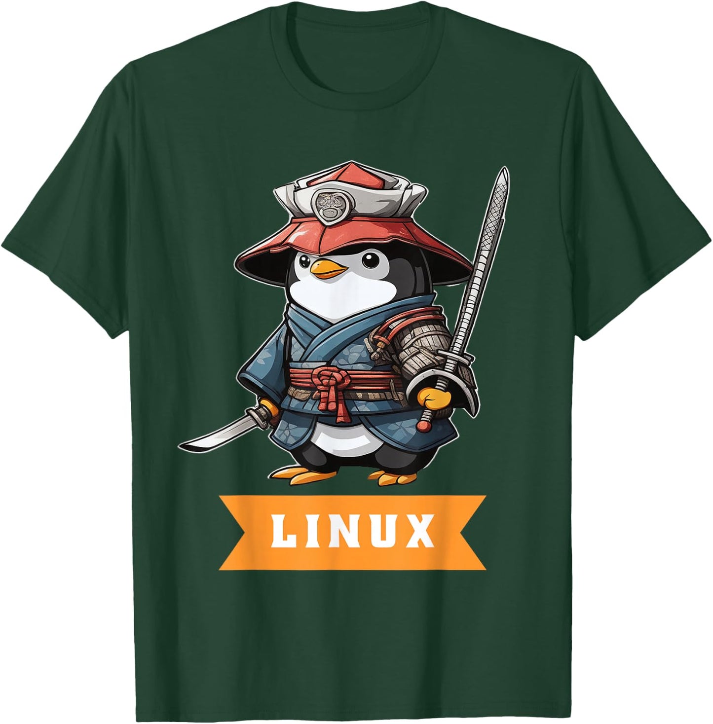 Linux Samurai Programming Penguin Nerd IT Warrior T-Shirt - T-Shirt | Forest