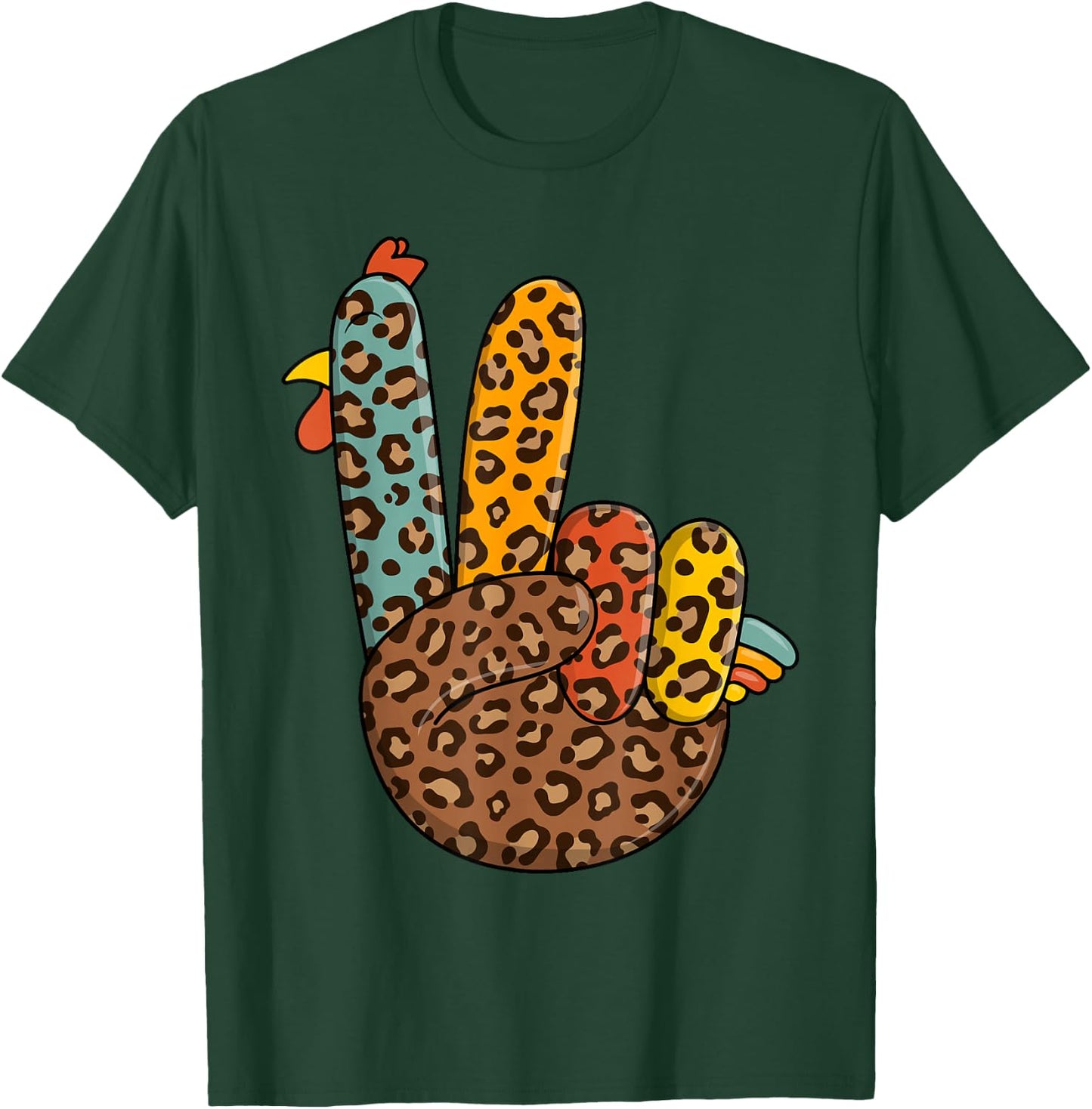 Peace Sign Turkey Hand Cool Thanksgiving Hippie Men Women T-Shirt - T-Shirt | Forest