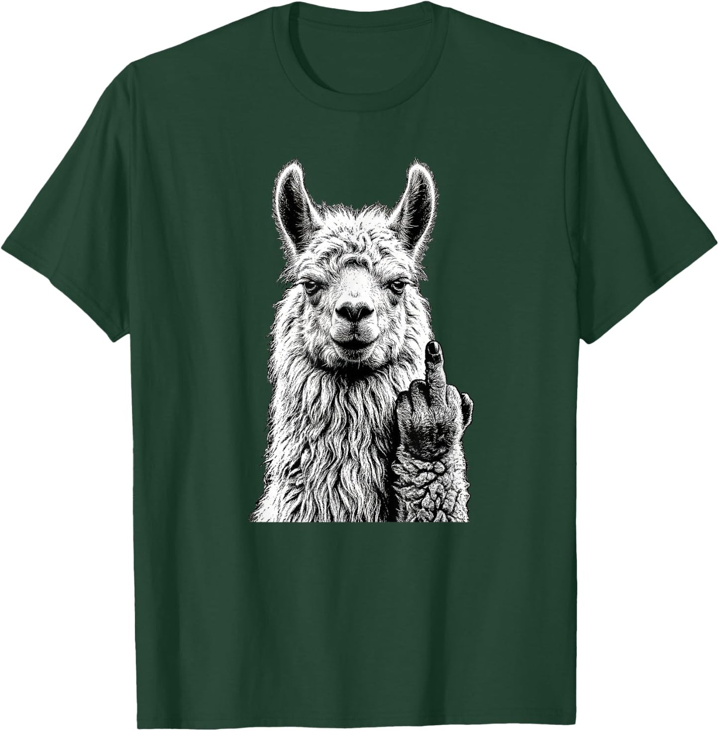 Funny Llama Alpaca Middle Finger Graphic T-Shirt - T-Shirt | Forest