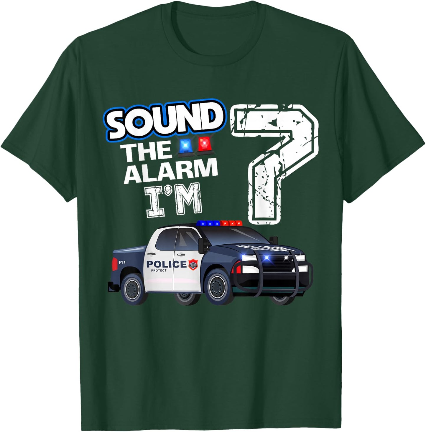 7th B-Day Police Car Policeman Officer Birthday 7 Year Old T-Shirt - T-Shirt | Forest