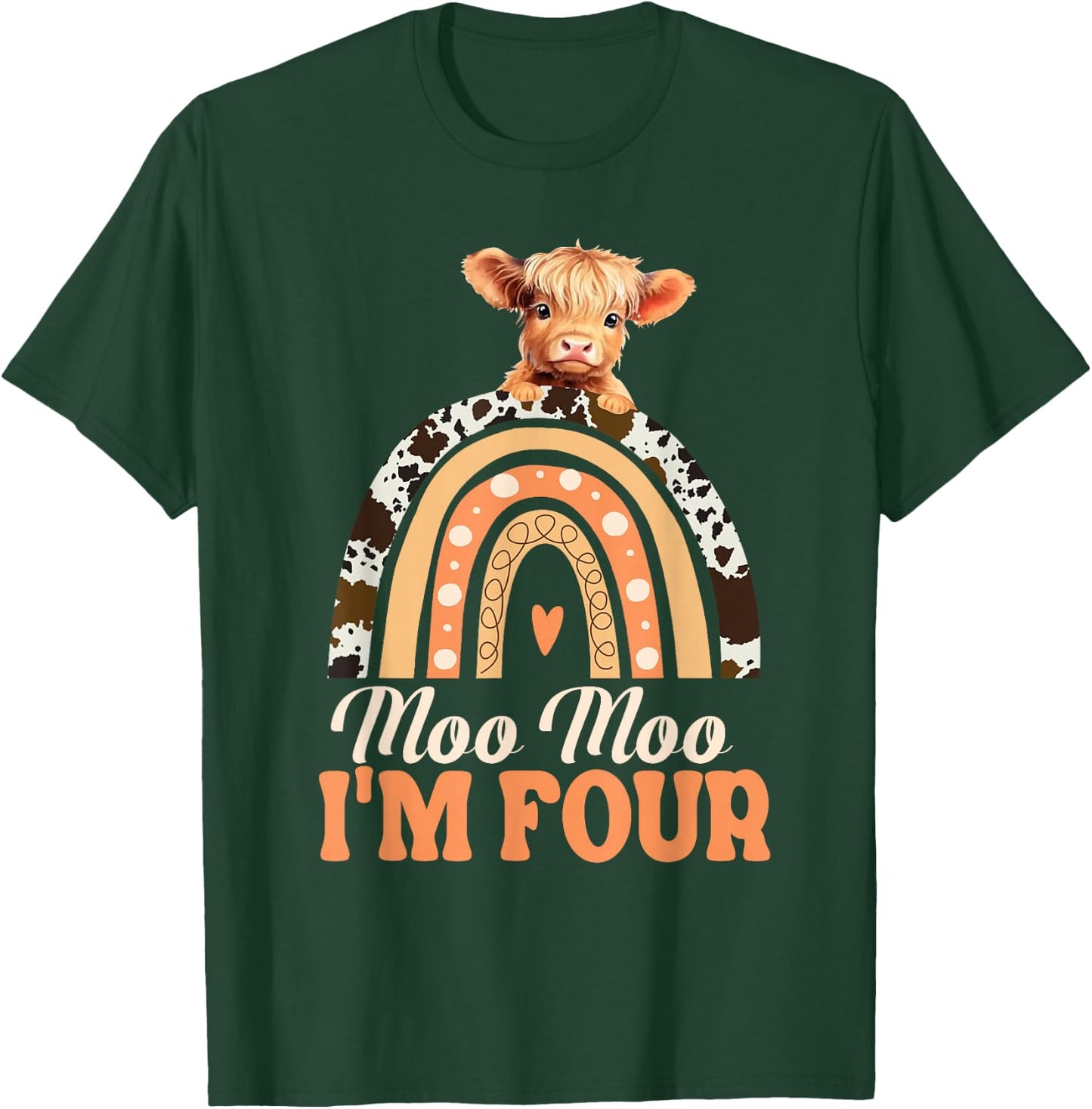 Moo Moo Im Four Birthday Decorations Highland Cow 4th Bday T-Shirt - T-Shirt | Forest