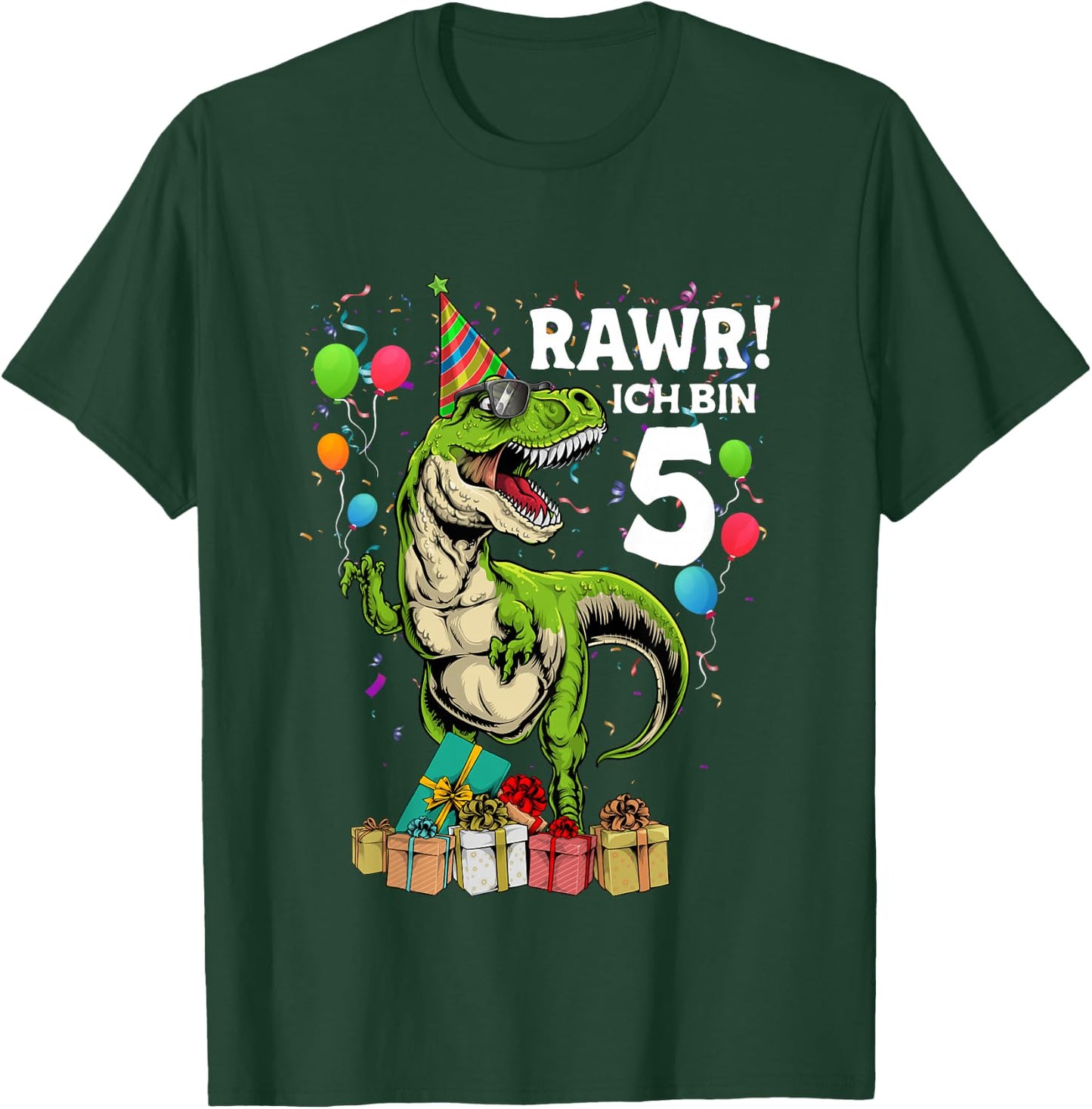Children's Birthday Shirt 5 Years Boy Dinosaur Dino I Am 5 , black T-Shirt - T-Shirt | Forest