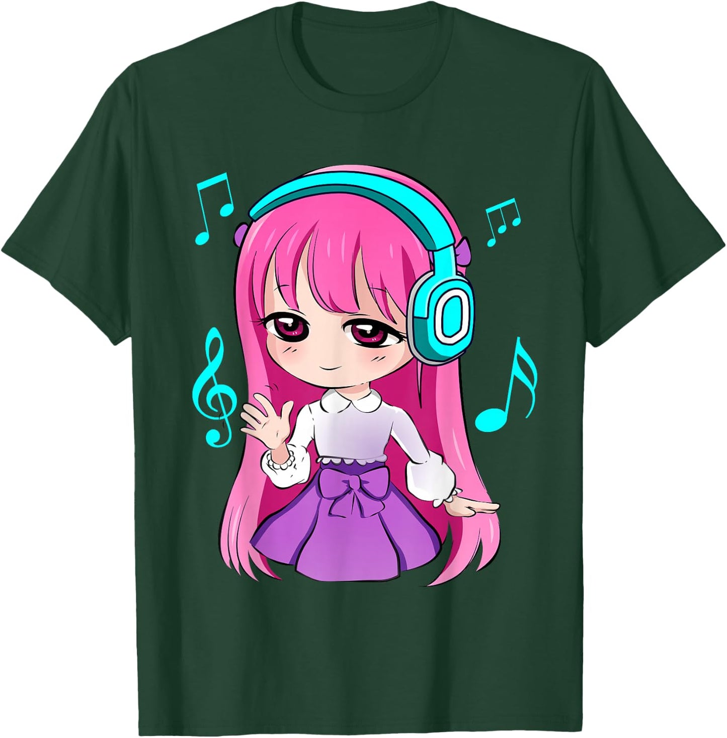 Anime and Music Girl for Teen Chibi Graphic Anime Girl T-Shirt - T-Shirt | Forest