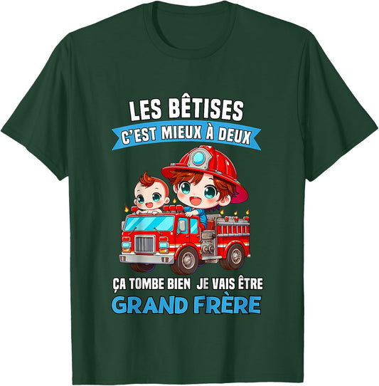 Child Les Betises C'est mieux A Deux Ca Tombe Bien Grand Brother , Black, 2 T-Shirt - T-Shirt | Forest