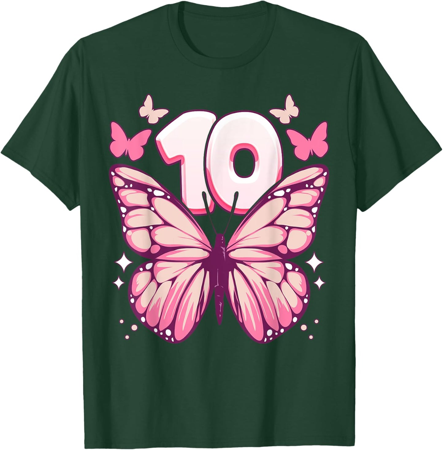 Geburtstag Mädchen 10 Jahre, Schmetterlinge und Nummer 10 T-Shirt - T-Shirt | Forest