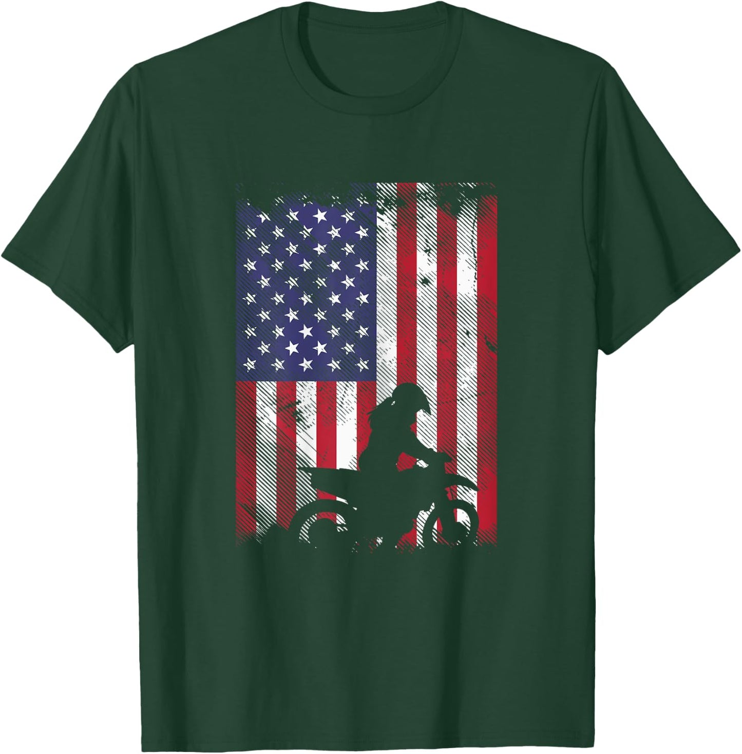 American Flag Dirt Bike Girl Vintage Motocross Racing Gift T-Shirt - T-Shirt | Forest
