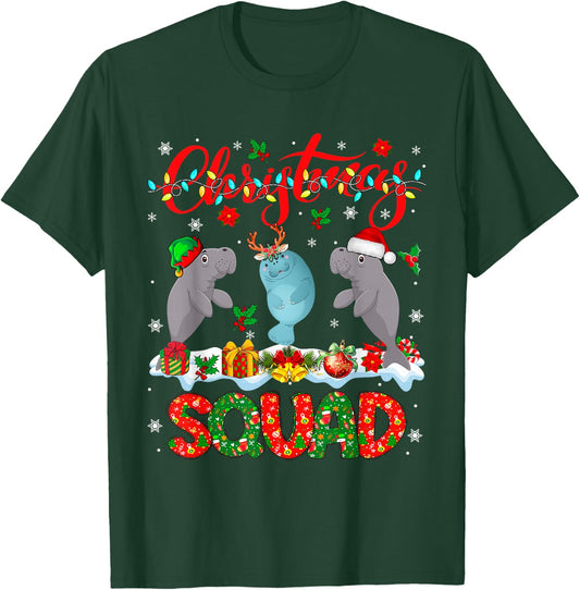 Christmas Squad Three Santa Reindeer Elf Manatees Xmas T-Shirt - T-Shirt | Forest