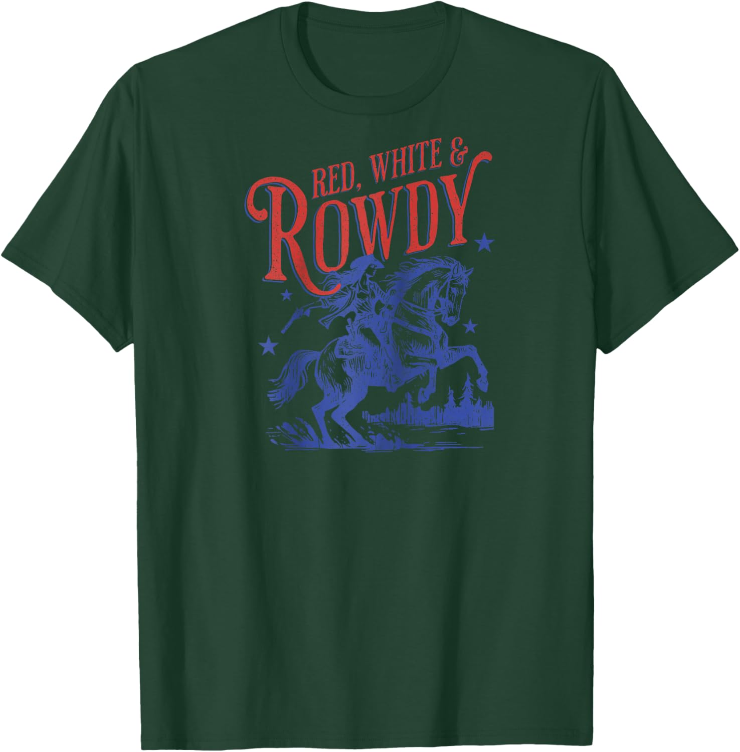 Retro Funny Red White and Rowdy Patriotic Cowgirl Rodeo Raglan Baseball T-Shirt - T-Shirt | Forest