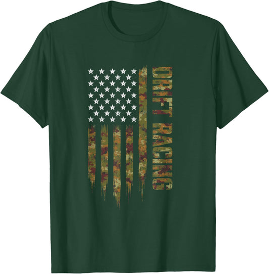 Drift Racing Camouflage Patriotic US American Flag T-Shirt - T-Shirt | Forest