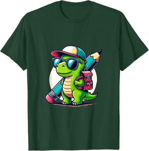 Dinosaur School Pen Dino Cartoon Back to School T-Shirt - T-Shirt | Forest