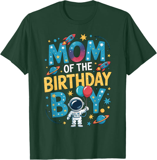 Birthday Boy Mom Rocket Astronaut Outer Space Party T-Shirt - T-Shirt | Forest