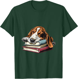 Basset Hound Books Dog Breed Graphic Men Women Girls Kids T-Shirt - T-Shirt | Forest