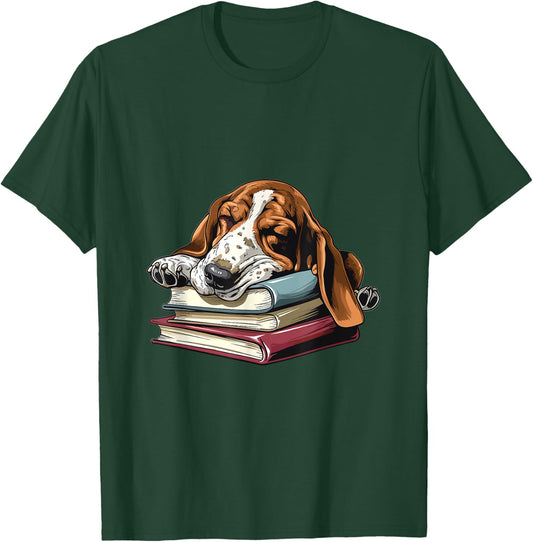 Basset Hound Books Dog Breed Graphic Men Women Girls Kids T-Shirt - T-Shirt | Forest