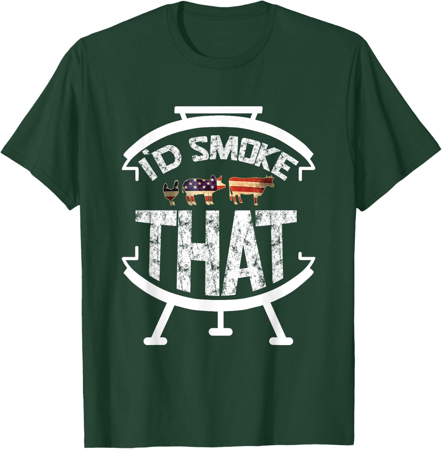 Funny BBQ I'd Smoke That! Meat Pitmaster Grill Gift USA Flag Men T-Shirt - T-Shirt | Forest