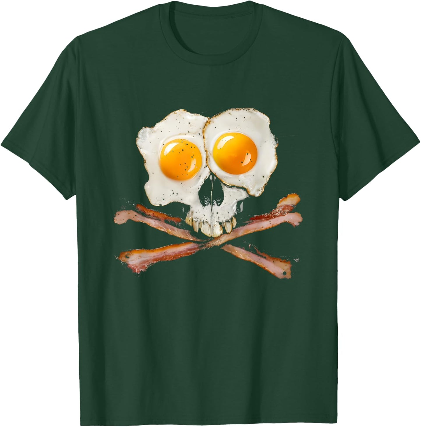 Bacon And Eggs Skull - Vintage Graphic Bacon Lover T-Shirt - T-Shirt | Forest