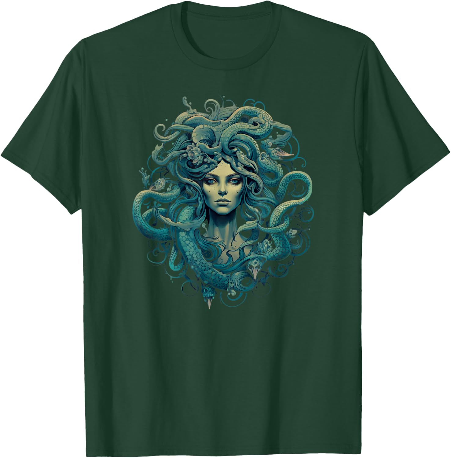 Medusa Greek Mythology Ancient Dark Retro Design Halloween T-Shirt - T-Shirt | Forest