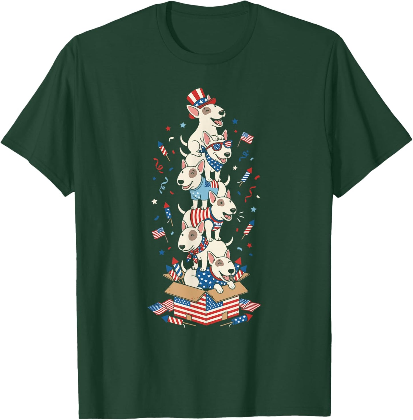 Bull Terrier American USA Flag Memorial Day 4th of July T-Shirt - T-Shirt | Forest