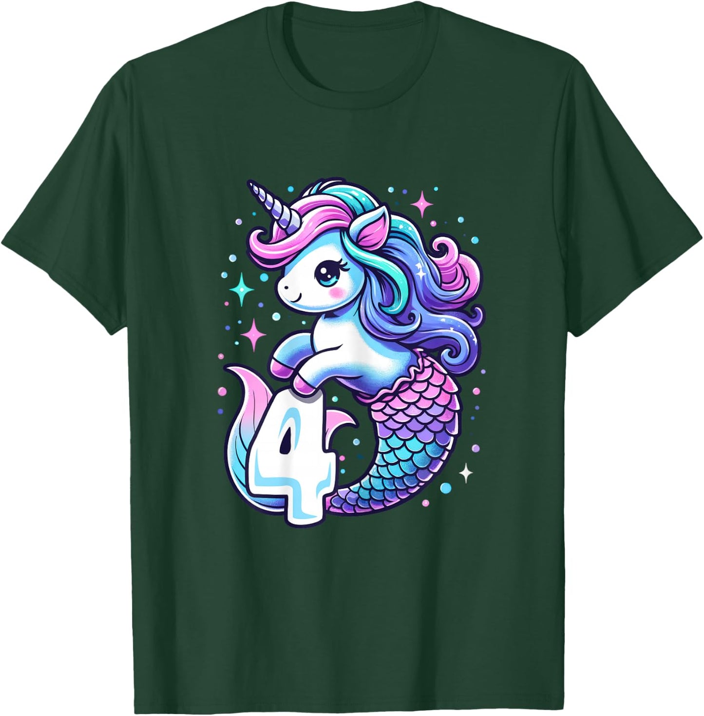 Unicorn Mermaid 4th Birthday 4 Year Old Party Girls Outfit T-Shirt - T-Shirt | Forest