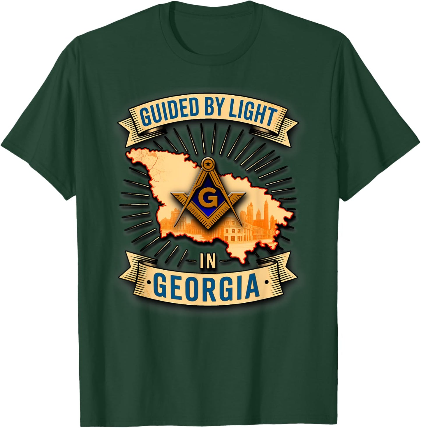 Masonic_symbol with"GUIDED_BY LIGHT in_Georgia"S&C T-Shirt - T-Shirt | Forest