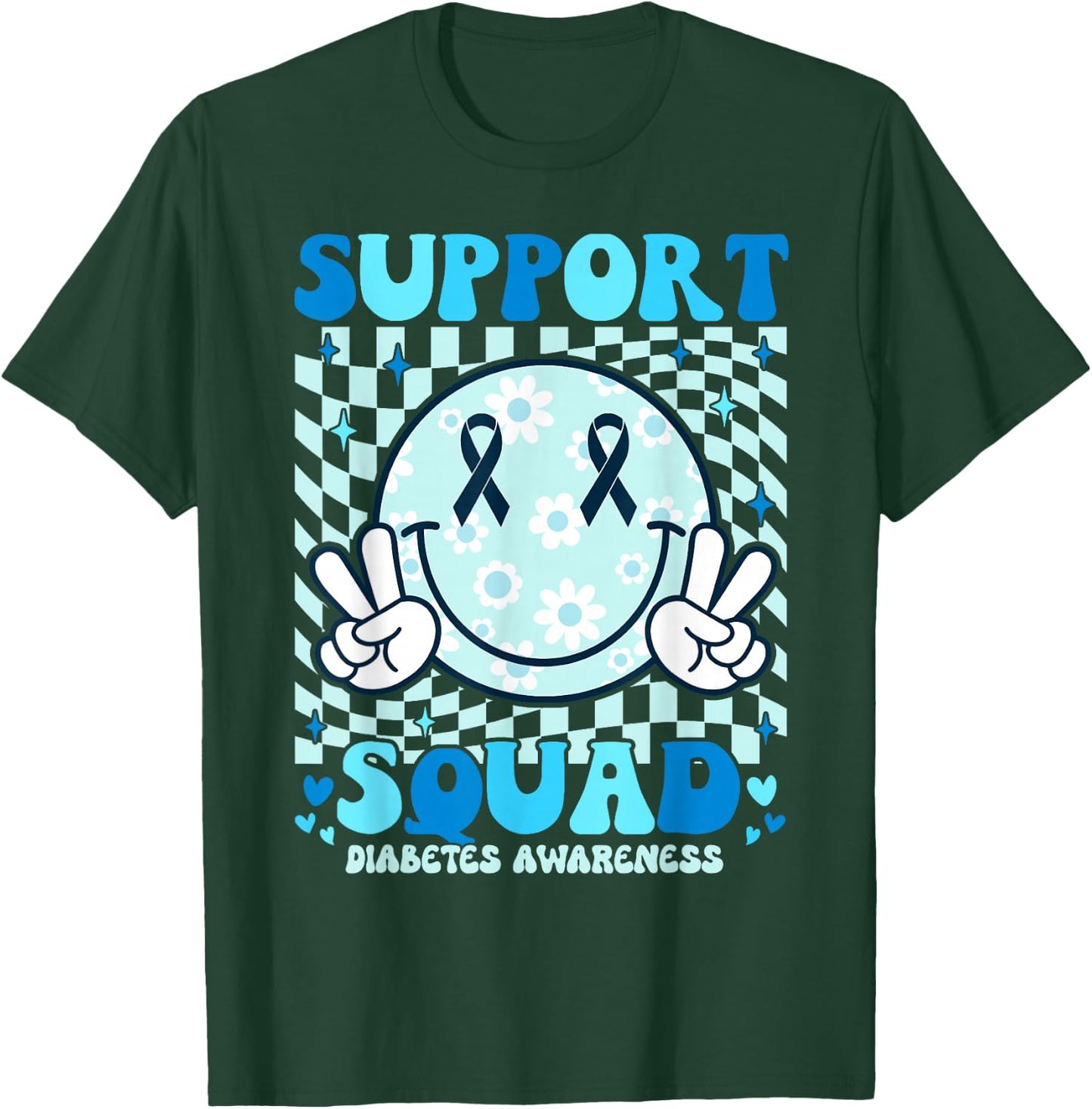 Support Squad Diabetes Awareness Shirt Blue Smile T1D Type 1 T-Shirt - T-Shirt | Forest